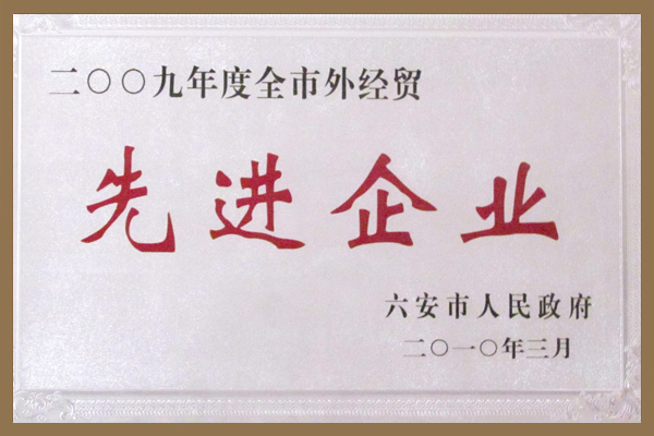 六安市政府授予集團全市外經(jīng)貿(mào)先進企業(yè)榮譽稱號。